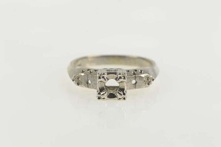 14K White Gold Vintage NOS 1950s 2.75mm Engagement Setting Ring
