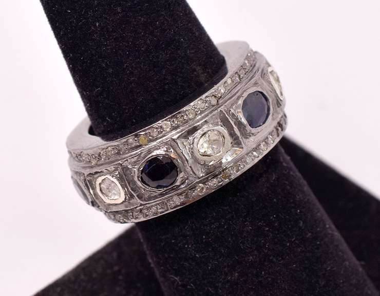 Captivating 0.85CTW Diamond & Sapphire Ring in Sterling Silver