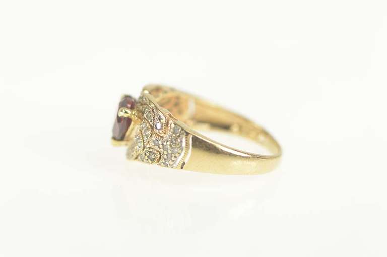 10K Yellow Gold Heart Garnet Pave Diamond Love Symbol Ring