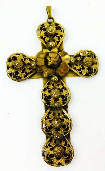 Ornate Vintage Large Brass Filigree Cross