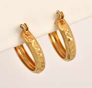 Penny Sized 14k Etched Hoop Earrings