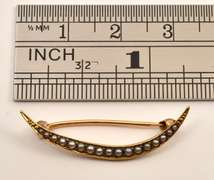 Vintage 14k Seed Pearl Crescent Brooch
