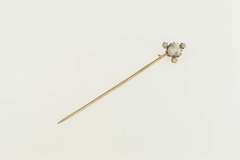 14K Yellow Gold Carved Moonstone Seed Pearl Flower Clover Stick Pin
