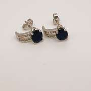 14kt Gold, Blue Sapphire, & Diamond Earrings