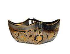Large Decorative Hand Painted Ceramic Bowl With Texture and Floral Pattern