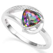 925 STERLING SILVER TRI 7MM MYSTIC GEMSTONE & DIAMOND WOMEN RING