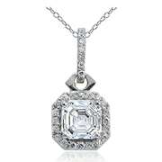 Sterling Silver 2ct Asscher Cut CZ Drop Necklace