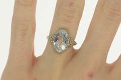 14K White Gold Art Deco Filigree Sim. Blue Topaz Engagement Ring