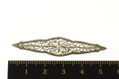 14K White Gold Art Deco Pearl Ornate Filigree Bar Pin/Brooch