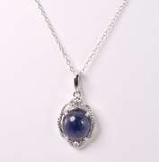 Fantastic 9.71CTS Cabochon-Cut Star Sapphire & 0.11CTW Diamond Pendant Necklace in Sterling Silver