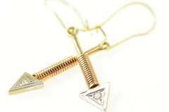 14K Yellow Gold Two Tone Diamond Arrow Ornate Dangle Earrings
