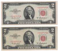 1953-A Red Seal $2 Bill lot of Two(2)