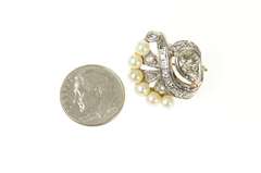 14K White Gold 0.75 Ctw Ornate 1940's Diamond Pearl Swirl Pin/Brooch