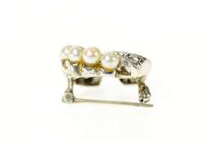 14K White Gold 0.75 Ctw Ornate 1940's Diamond Pearl Swirl Pin/Brooch