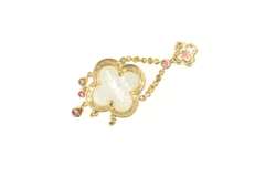 14K Yellow Gold Flower Ruby Diamond Chain Dangle Fringe