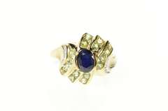 10K Yellow Gold Oval Sapphire Lime Quartz Statement Bypass Ring