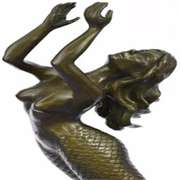 Mermaid Bronze Statue on Marble Base Sculpture