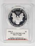 PR70DCAM 1986-S American Silver Eagle - Mercanti Signed - Graded PCGS