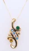 Fancy Yellow Gold Multi Gemstone Pendant on Chain