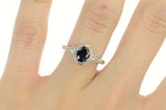 14K White Gold 0.85 Ctw Oval Sapphire Diamond Engagement Ring