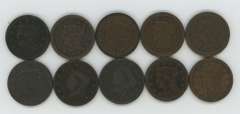 10 Assorted Old US Large Cents 1819 to 1855. Circs