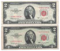 1953-C Red Seal $2 Bill lot of Two(2)