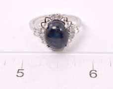 Darling 6.09CTS Cabochon-Cut Star Sapphire and 0.35CTW Diamond Ring in Sterling Silver