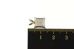 10K White Gold Pave Squared Diamond Cluster Curved Pendant