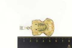 Sterling Silver Carved Scrimshaw Bone Frog Tribal Talisman Pendant