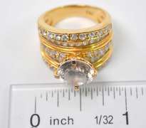 Large CZ Gold Plated Sterling Silver Ring