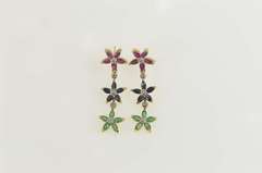 14K Yellow Gold Emerald Sapphire Diamond Flower Dangle Earrings