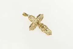 18K Yellow Gold Crucifix Scroll Enamel Cross Christian Pendant
