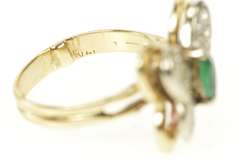 14K Yellow Gold 0.80 Ctw Marquise Emerald Diamond Butterfly Ring