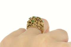 14K Yellow Gold Retro Emerald Ruby Turquoise Domed Cocktail Ring