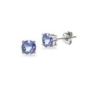 14K White Gold Tanzanite 5mm Round Stud Earrings