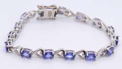 Sterling Silver Tanzanite Tennis Bracelet with Matching Pendant