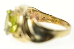 10K Yellow Gold Oval Peridot Classic Simple Bypass Statement Ring