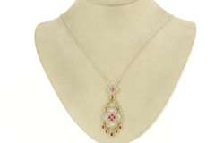 14K Yellow Gold Flower Ruby Diamond Chain Dangle Fringe