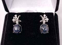 Brilliant 15.38CTW Sapphire and 0.27CTW Diamond Earrings in Sterling Silver