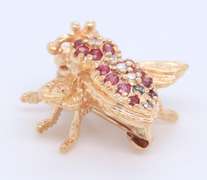 Favorite Yellow Gold Ruby and Diamond Bee Brooch