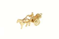 14K Yellow Gold Horse Drawn Carriage 3D Chariot Charm/Pendant