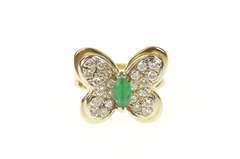 14K Yellow Gold 0.80 Ctw Marquise Emerald Diamond Butterfly Ring