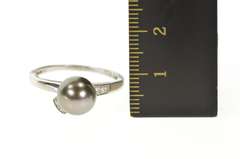 14K White Gold Art Deco Diamond Black Pearl Inset Bypass Ring