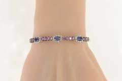 18K White Gold 3.80 Ctw Iolite Diamond Halo Pink Topaz Bracelet