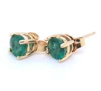 Gorgeous Yellow Gold Round Emerald Stud Earrings