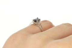 10K White Gold Oval Sapphire Diamond Accent Engagement Ring