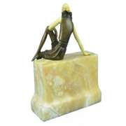 Nude Sexy Girl Sitting on Marble Base Bronze Statue