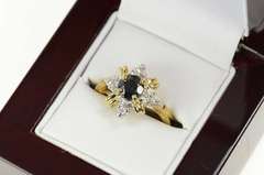 14K Yellow Gold Natural Sapphire Cluster Accent Halo Ring