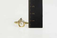 14K Yellow Gold Pearl Diamond Cluster Accent Engagement Ring