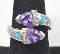 Purple Gemstone With Synthetic Opal In Sterling Silver Ring